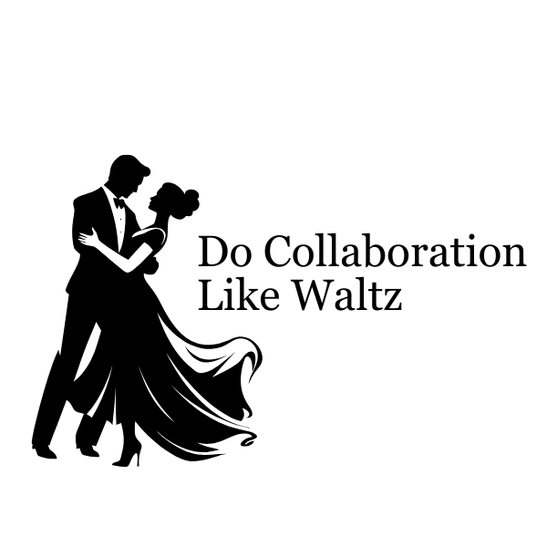 Waltzing couple representing fluid, balanced teamwork and collaboration in business.